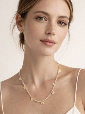 Katie Waltman Coin Charm Pale Pink Beaded Necklace